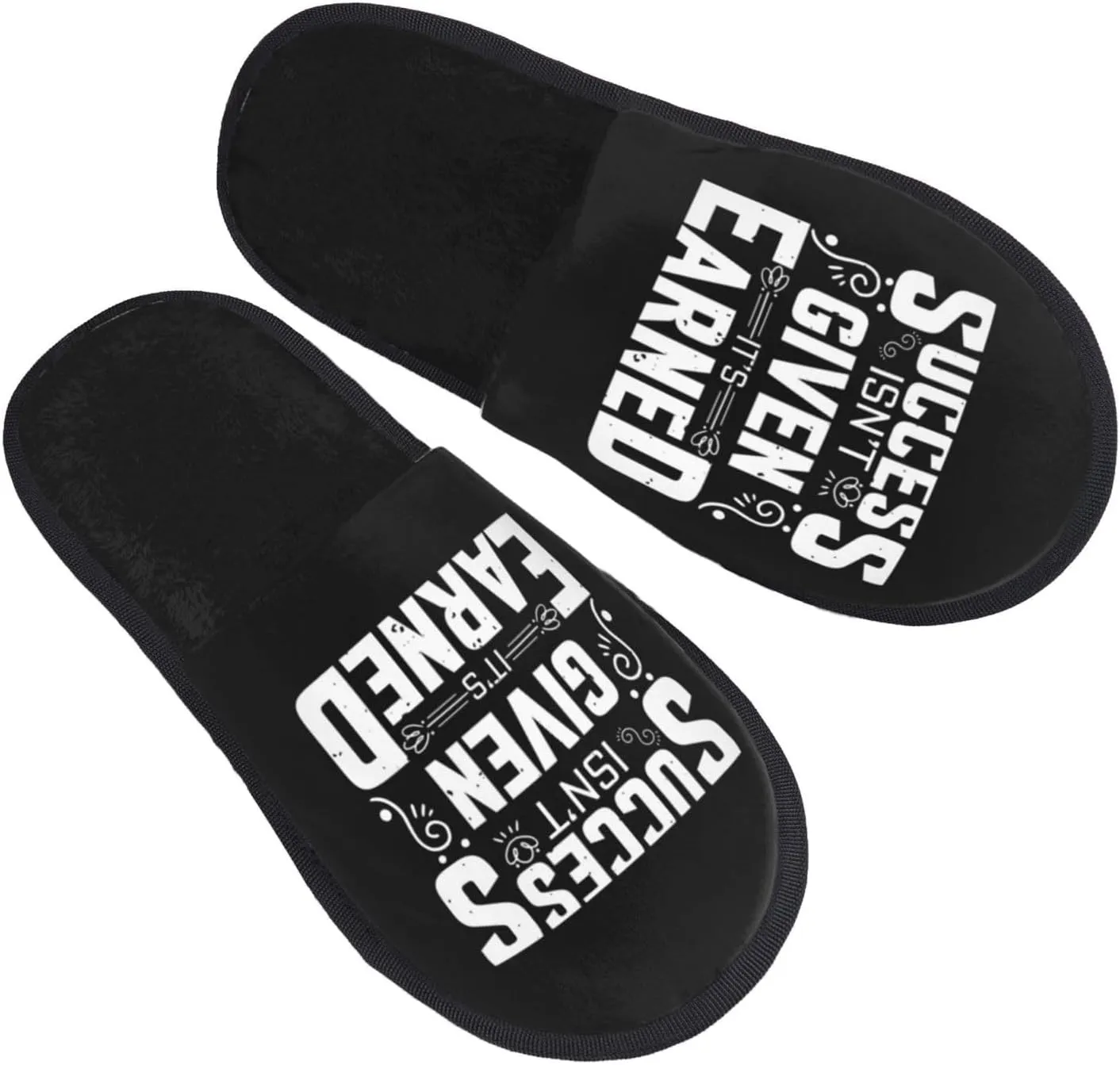 Success Isn't Given It's Earned Slippers Winter Indoor and Outdoor Slipper Warm Cozy Soft Lightweight House Shoes Fuzzy Slip-On Slipper Large