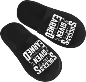 Success Isn't Given It's Earned Slippers Winter Indoor and Outdoor Slipper Warm Cozy Soft Lightweight House Shoes Fuzzy Slip-On Slipper Large