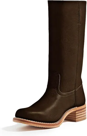 VARECOLA Knee High Boots for Women Vintage Square Toe Wide Calf Western Boots Banane Casual Comfortable Mid Calf Chunky Block Heel Tall Boots Ladies Comfortable Riding Boots