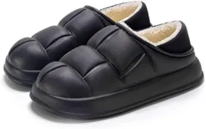Waterproof Slippers Women Men, Soft Plush Lightweight House Slippers Slip-on Cozy Indoor Outdoor Slippers,Slip On Anti-Skid Sole,Fuzzy Slipper with Unique Designs (Color : Black, Size : EUR40-41)