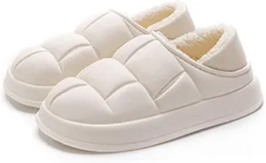 Waterproof Slippers Women Men, Soft Plush Lightweight House Slippers Slip-on Cozy Indoor Outdoor Slippers,Slip On Anti-Skid Sole,Fuzzy Slipper with Unique Designs (Color : White, Size : EUR38-39)