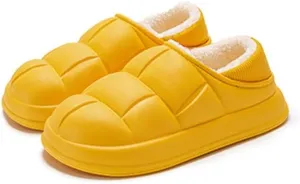 Waterproof Slippers Women Men, Soft Plush Lightweight House Slippers Slip-on Cozy Indoor Outdoor Slippers,Slip On Anti-Skid Sole,Fuzzy Slipper with Unique Designs (Color : Yellow, Size : EUR38-39)