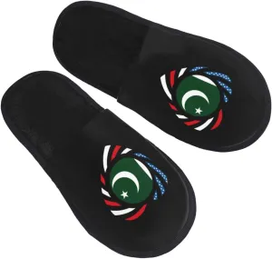 We Heart America And Pakistan Love Forever Slippers Winter Indoor and Outdoor Slipper Warm Cozy Soft Lightweight House Shoes Fuzzy Slip-On Slipper Large