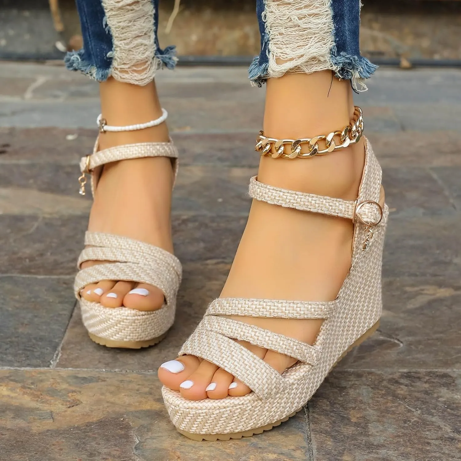 Wedge Sandals Open Toe Wedge Sandals for Women Hiking Sandals Women's Casual Platform Open Toe Wedge Sandal