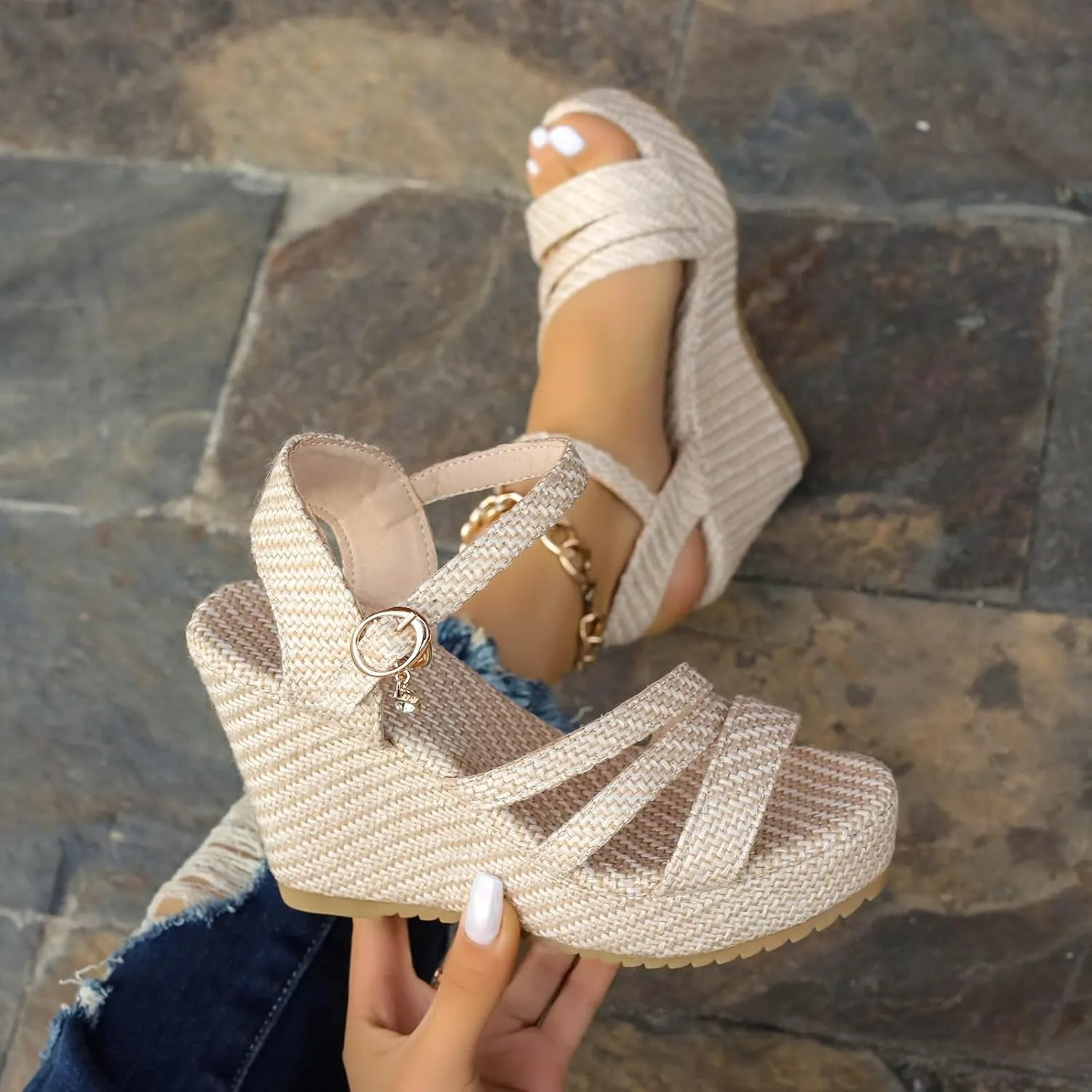 Wedge Sandals Open Toe Wedge Sandals for Women Hiking Sandals Women's Casual Platform Open Toe Wedge Sandal
