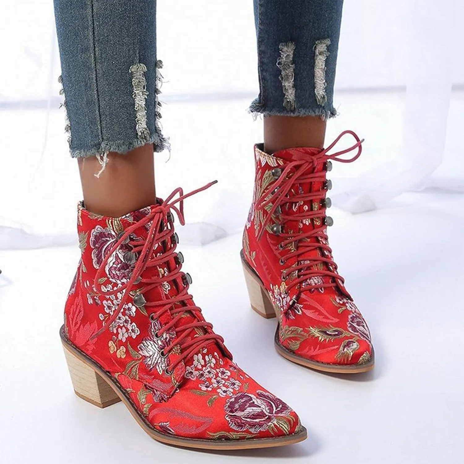Western Dressy Ankle Boots for Women Ankle Bootie for Women Cowboy Boots Embroidered Chunky Ankle Boots for Women