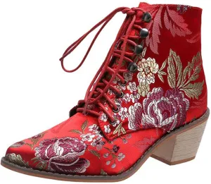 Western Dressy Ankle Boots for Women Ankle Bootie for Women Cowboy Boots Embroidered Chunky Ankle Boots for Women