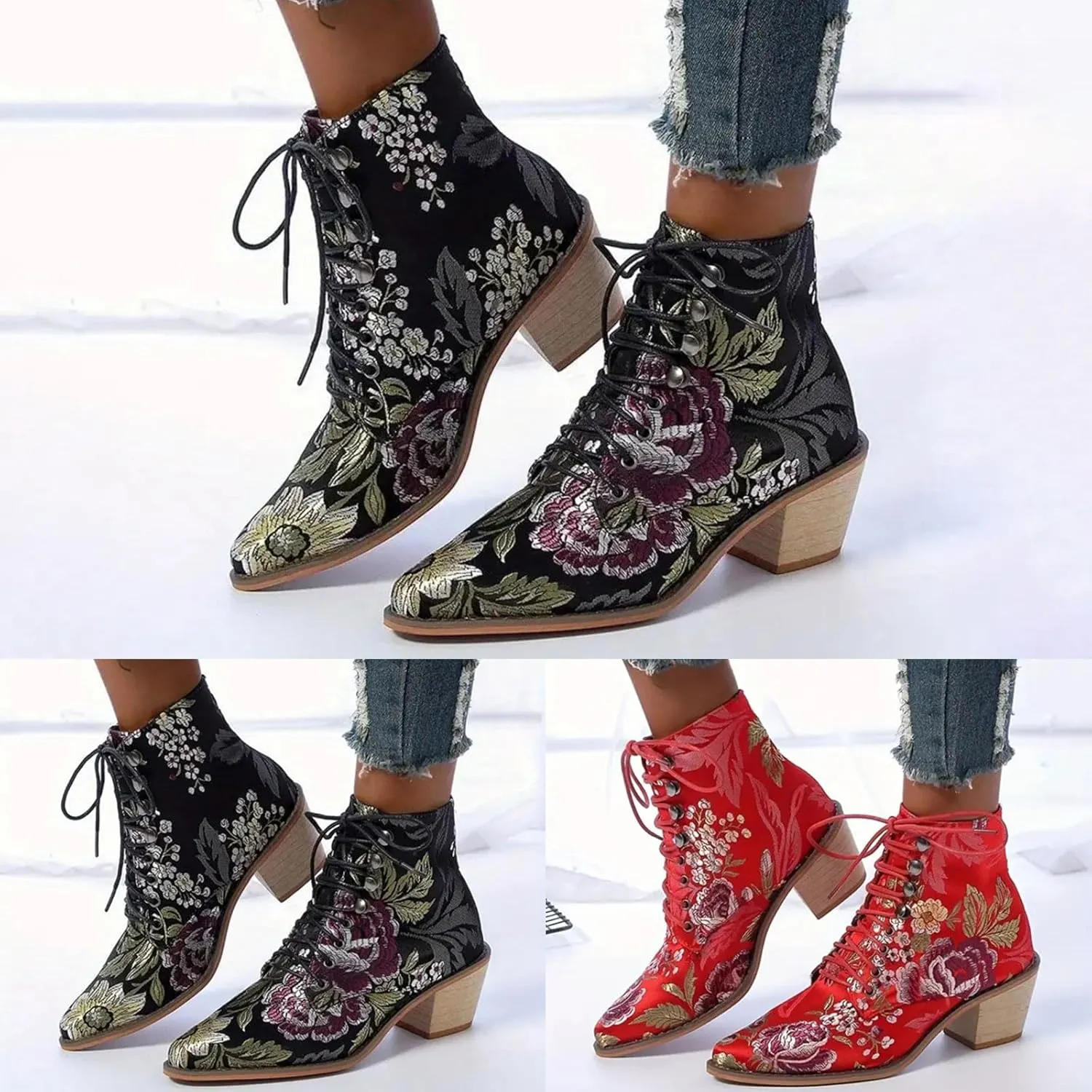 Western Dressy Ankle Boots for Women Ankle Bootie for Women Cowboy Boots Embroidered Chunky Ankle Boots for Women