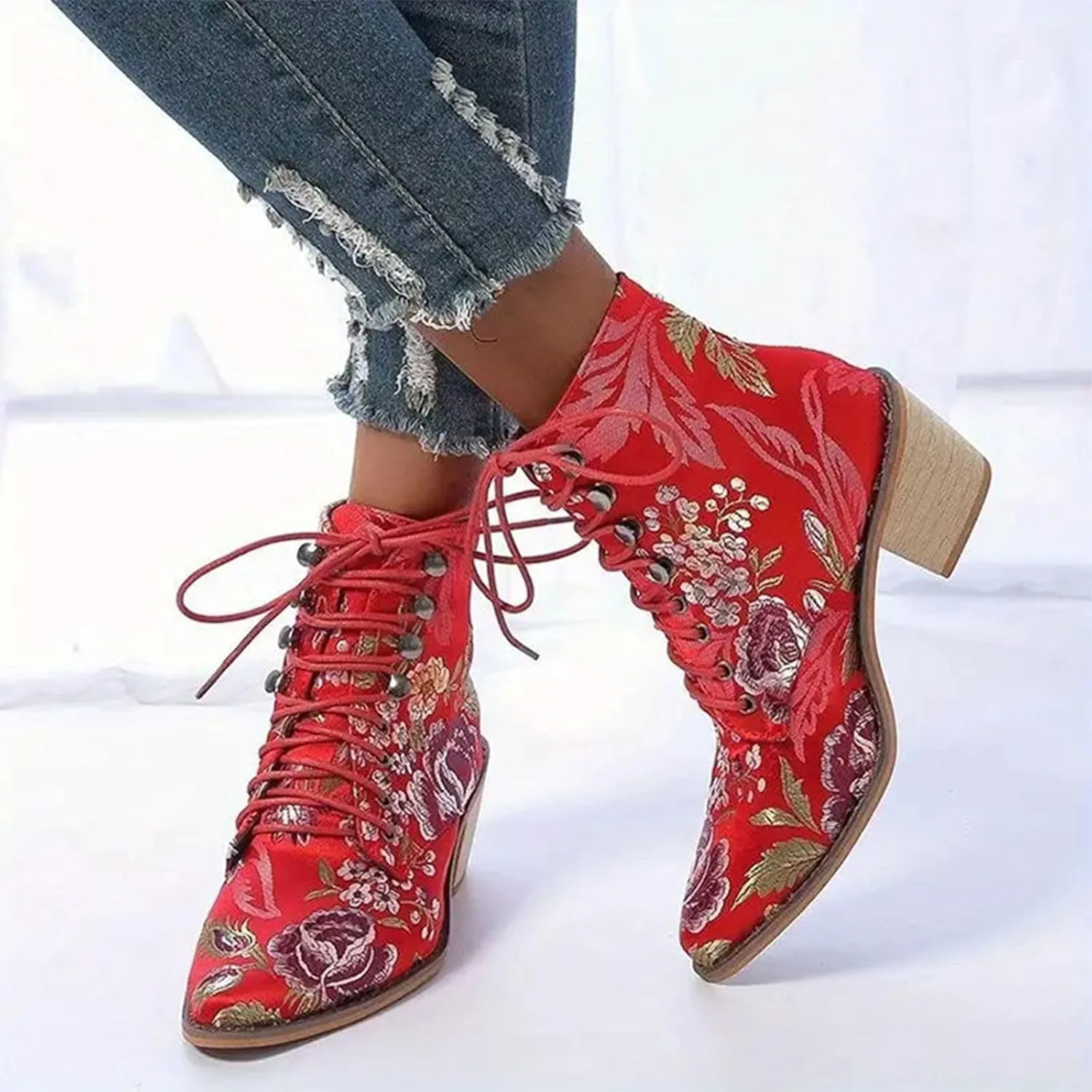 Western Dressy Ankle Boots for Women Ankle Bootie for Women Cowboy Boots Embroidered Chunky Ankle Boots for Women