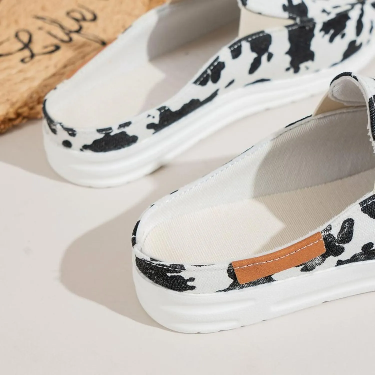 Women Canvas Slip On Lightweight Mule Sneaker Summer Fashion Open Back Flats Walking Shoes Closed Round Toe Low Top Casual Loafer Comfort Walking Sandals