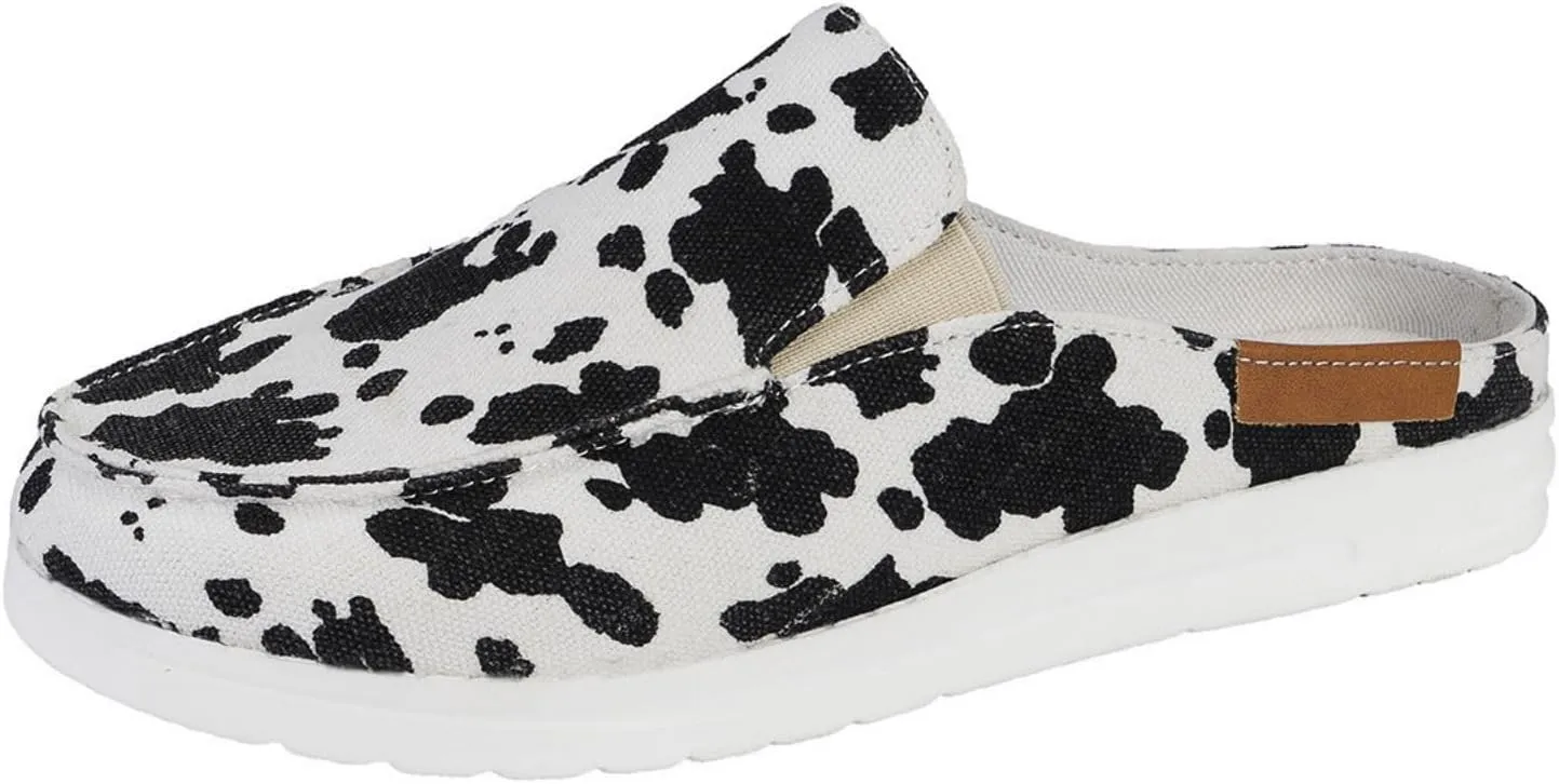 Women Canvas Slip On Lightweight Mule Sneaker Summer Fashion Open Back Flats Walking Shoes Closed Round Toe Low Top Casual Loafer Comfort Walking Sandals