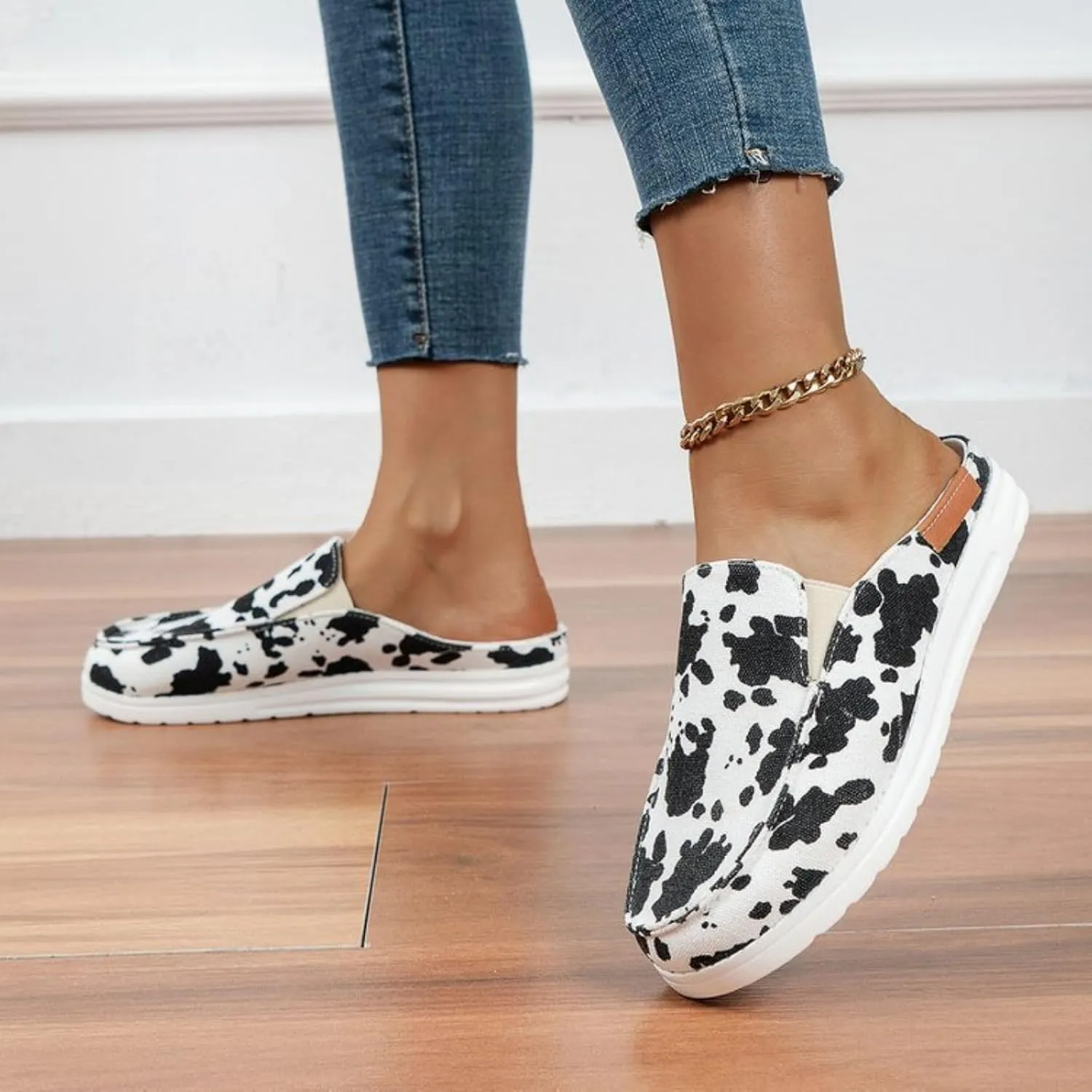 Women Canvas Slip On Lightweight Mule Sneaker Summer Fashion Open Back Flats Walking Shoes Closed Round Toe Low Top Casual Loafer Comfort Walking Sandals
