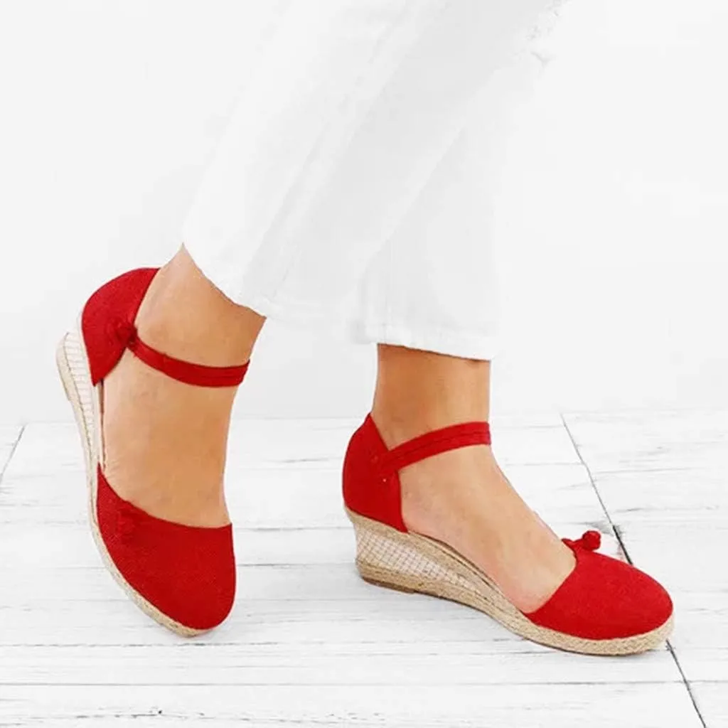 Women Ladies Retro Canvas Wedge Round Toe Casual Sandals Singles Shoes Women Platform Sandals