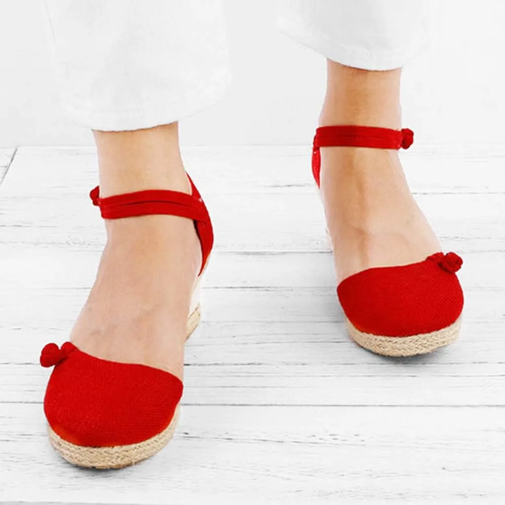 Women Ladies Retro Canvas Wedge Round Toe Casual Sandals Singles Shoes Women Platform Sandals