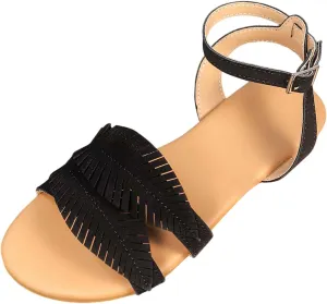 Women Summer Buckle Strap Casual Open Toe Flat Comfortable Beach Shoes Sandals Embellished Sandals for Women Flat