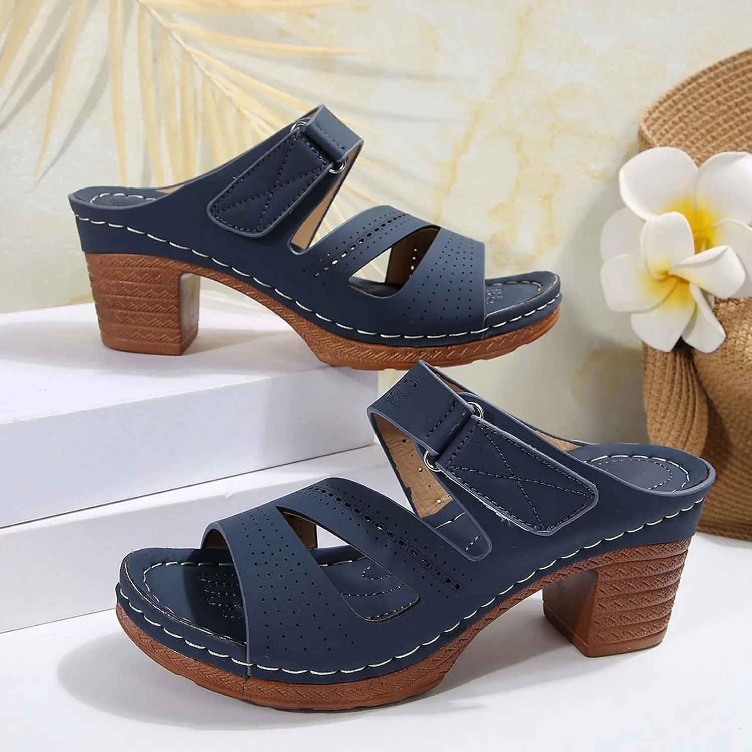 Women Summer Solid Slip On Casual Open Toe Square Heels Comfortable Beach Shoes Sandals Womens Sandals Size 8 Thongs