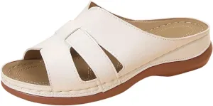 Women Summer Solid Slip On Casual Open Toe Wedges Comfortable Beach Shoes Sandals Flat Feet Arch Support Women Sandals