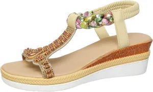 Women Summer Wedge Sandals with Elastic Band Comfortable Slope Heel Thick Sole for Beach Vacation Casual Outing