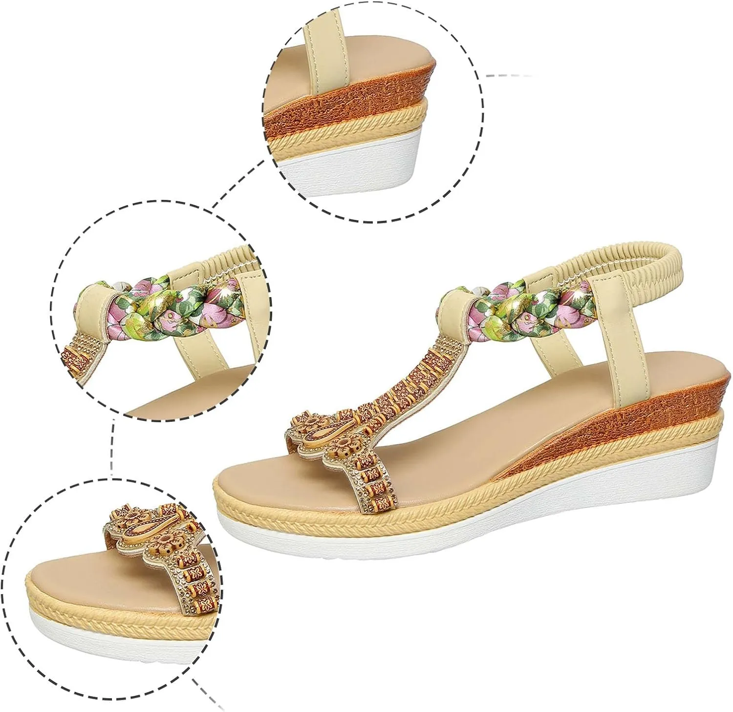 Women Summer Wedge Sandals with Elastic Band Comfortable Slope Heel Thick Sole for Beach Vacation Casual Outing