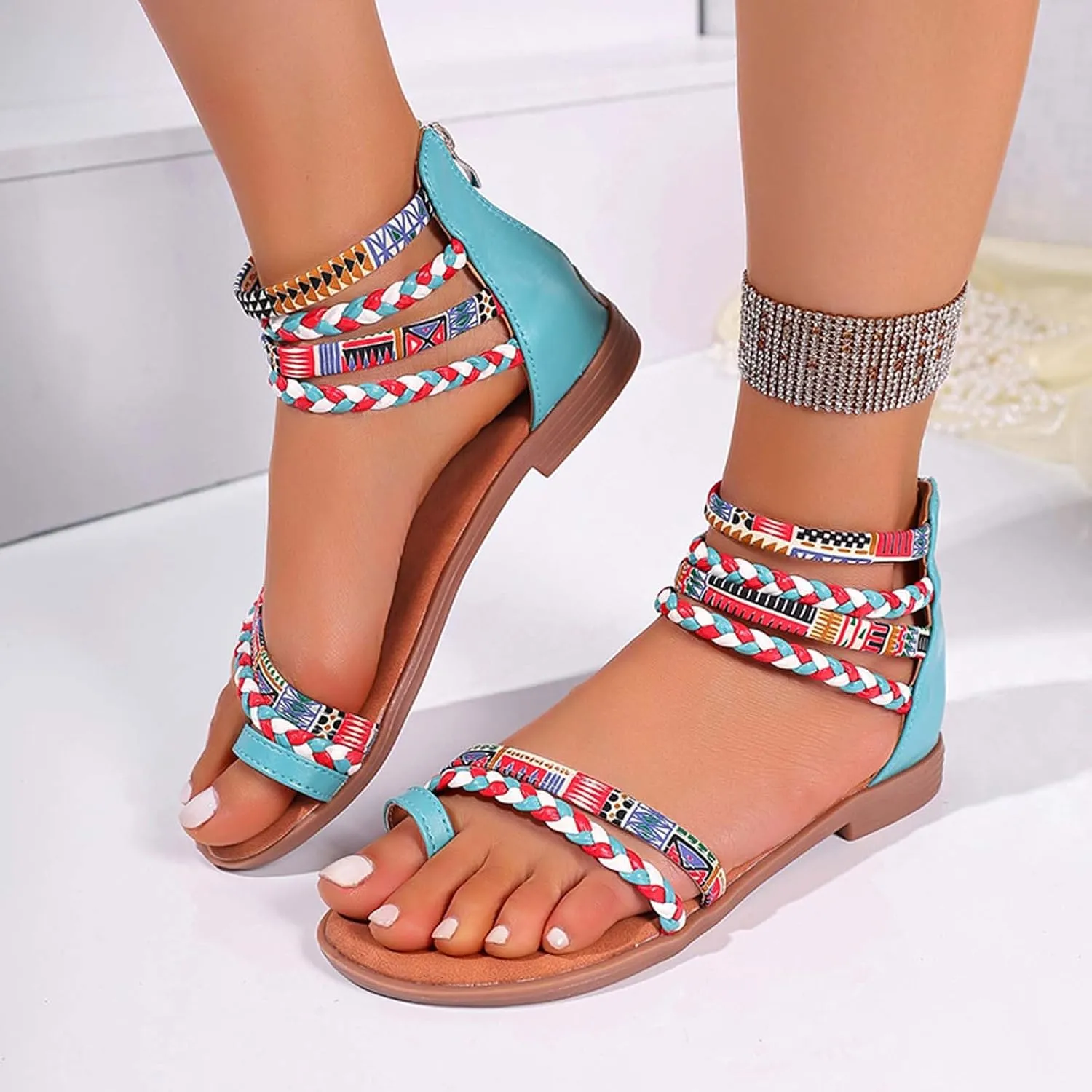 Women Summer Zipper Casual Open Toe Square Heels Comfortable Beach Shoes Sandals Sandal Slippers for Women Boy