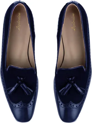 Women Tassel Loafers Low Chunky Heel Square Toe Loafers Flats Wingtips Perforated Vintage Slip On Flat Heel Dress Loafer Shoes Oxford Fringed Patchwork Matte Suede Retro Comfy 4-11 M US