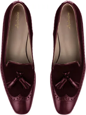 Women Tassel Loafers Low Chunky Heel Square Toe Loafers Flats Wingtips Perforated Vintage Slip On Flat Heel Dress Loafer Shoes Oxford Fringed Patchwork Matte Suede Retro Comfy 4-11 M US