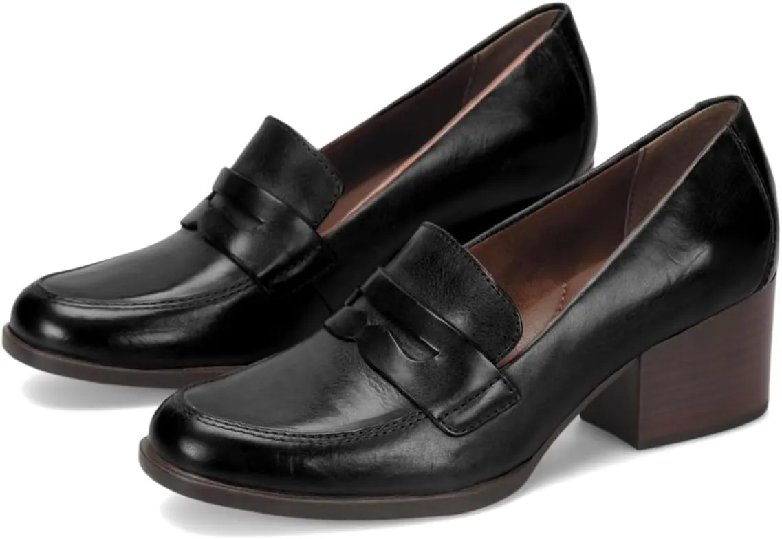 Women Vintage Chunky Stacked Heel Loafers Pumps Closed Round Toe Slip On Burnished Loafer 2 Inch Mid Block Heels Matte Leather Work Shoes Office Ladies Dressy Elegant Party Chic 4-11 M US
