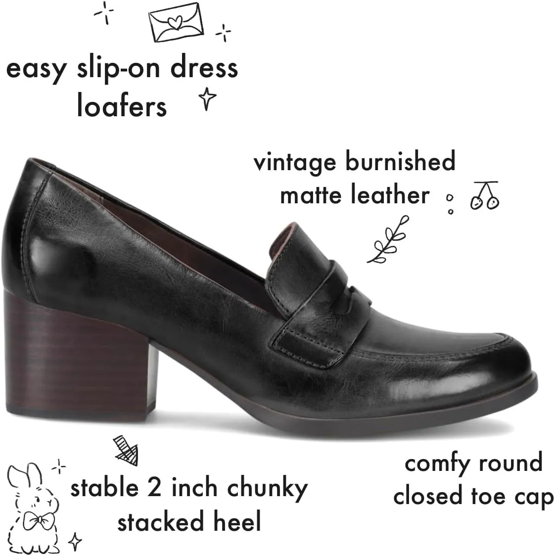 Women Vintage Chunky Stacked Heel Loafers Pumps Closed Round Toe Slip On Burnished Loafer 2 Inch Mid Block Heels Matte Leather Work Shoes Office Ladies Dressy Elegant Party Chic 4-11 M US