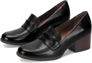 Women Vintage Chunky Stacked Heel Loafers Pumps Closed Round Toe Slip On Burnished Loafer 2 Inch Mid Block Heels Matte Leather Work Shoes Office Ladies Dressy Elegant Party Chic 4-11 M US