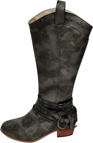 Women Vintage Western Riding Boots Knee High Zipper Boot Chunky Mid Heel Pointed Toe Booties Shoes Warm Boots