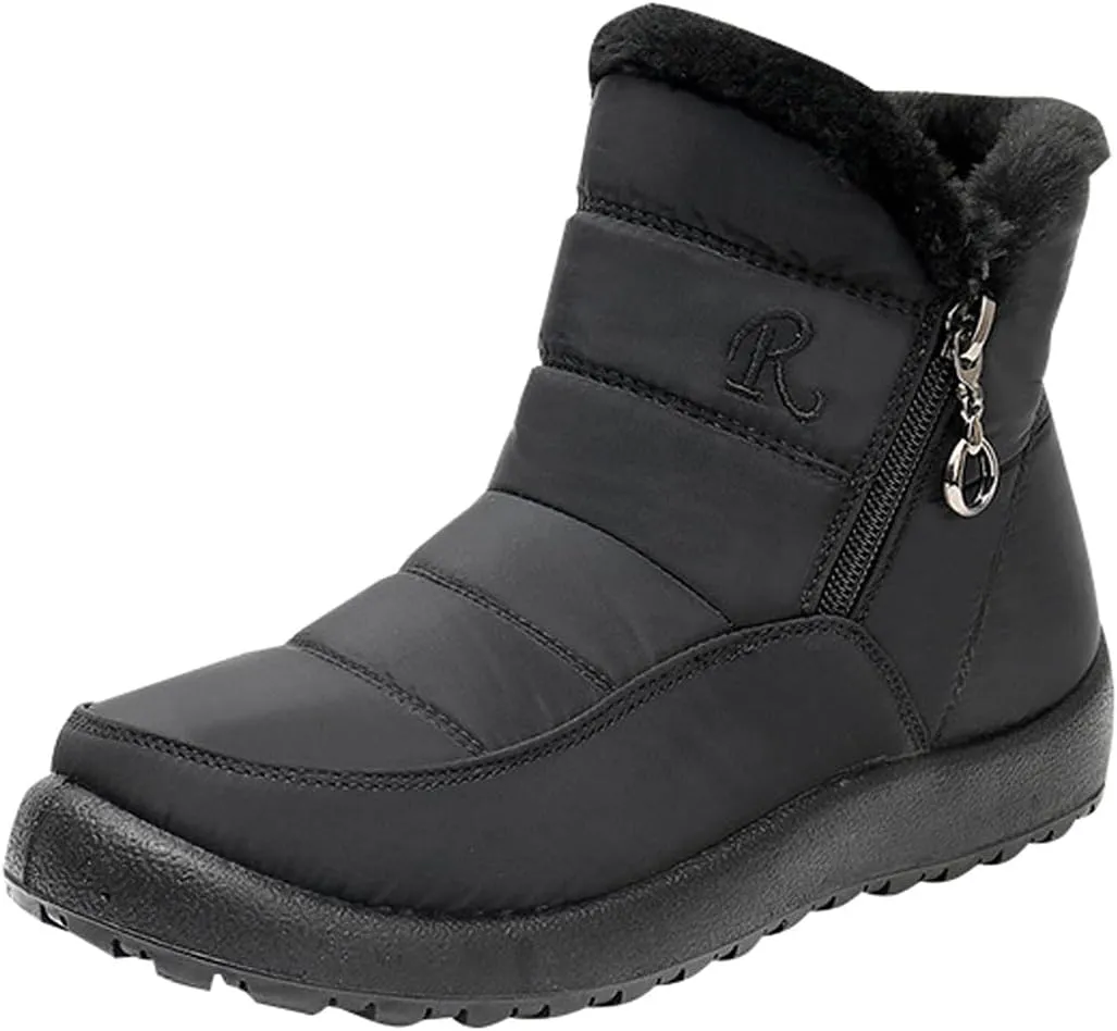 Women Winter Snow Boots Fleece Lined Walking Booties Fashion Flat Bootie Non Slip Outdoor Ankle Short Boot Lightweight Winter Shoes