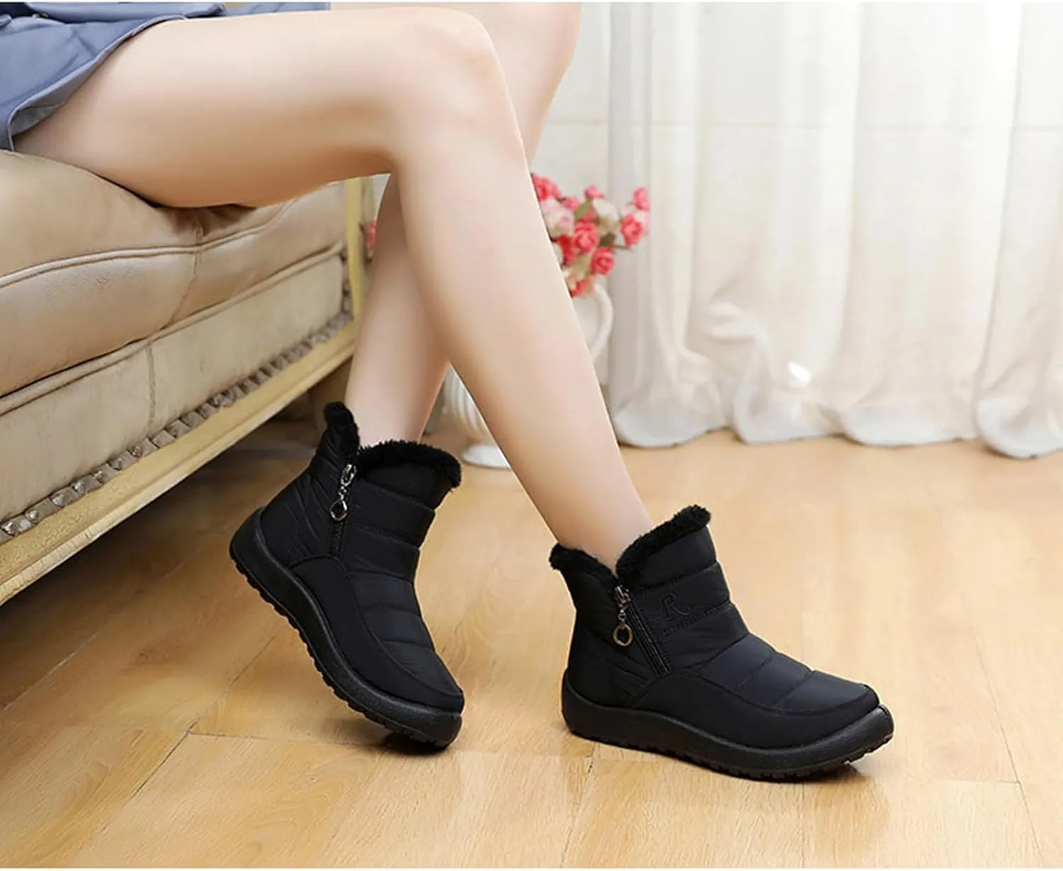 Women Winter Snow Boots Fleece Lined Walking Booties Fashion Flat Bootie Non Slip Outdoor Ankle Short Boot Lightweight Winter Shoes
