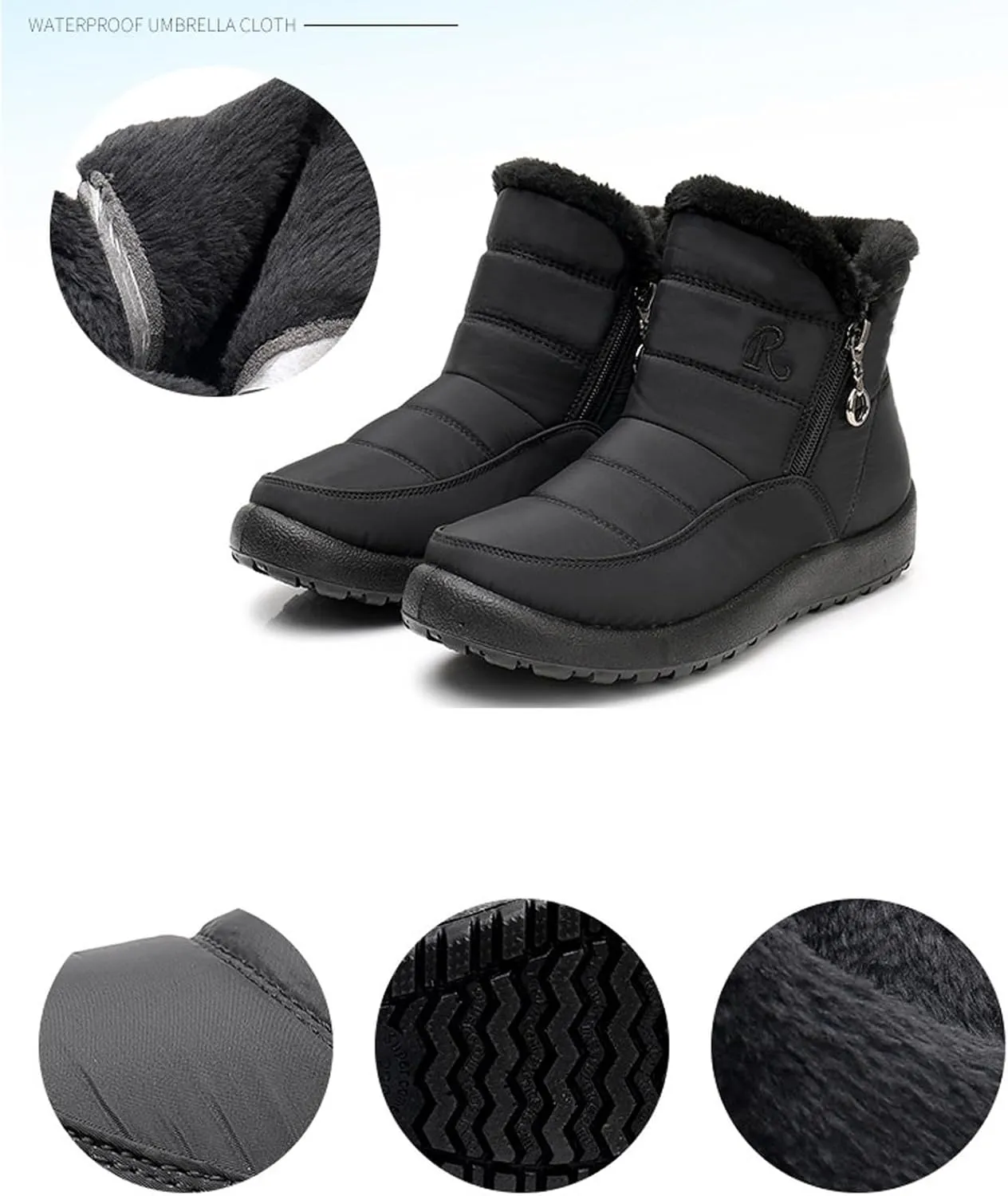 Women Winter Snow Boots Fleece Lined Walking Booties Fashion Flat Bootie Non Slip Outdoor Ankle Short Boot Lightweight Winter Shoes