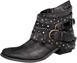 Women's Ankle Boots & Booties Wide Width,Punk Strap Trim Combat Boots Side Zipper Motorcycle Boots Goth Leather Boots