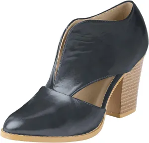 Womens Ankle Boots Chunky Stacked Heel Cut Out Pointed Toe Faux Leather Booties Womens Platform Summer Sandals