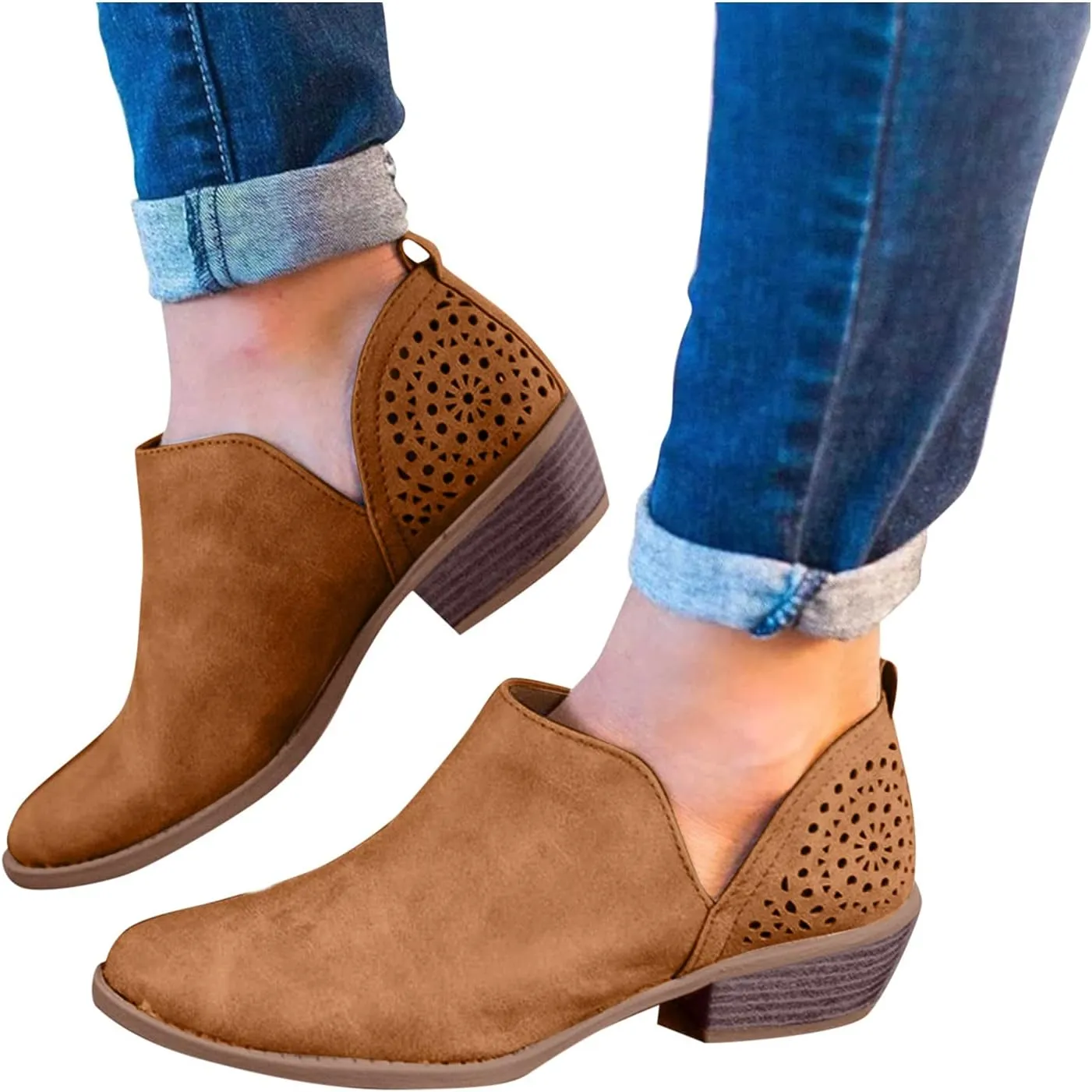 Womens Boots Low Heel Platform Ankle Boots Western Cowboy Boots Pointed Toe Fashion Retro Classic Ankle Booties