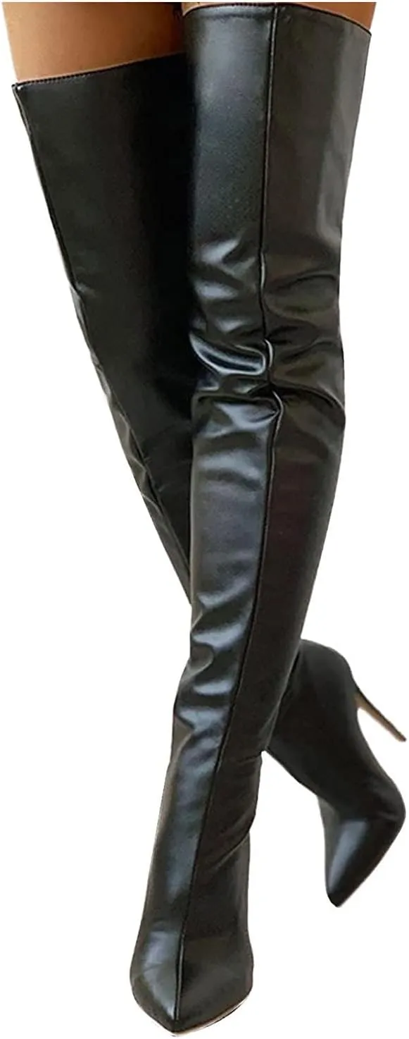 Women's BootsPatent Leather PU Thigh High Boots Pointy Toe Side Zipper Stiletto High Heel Over The Knee Boots