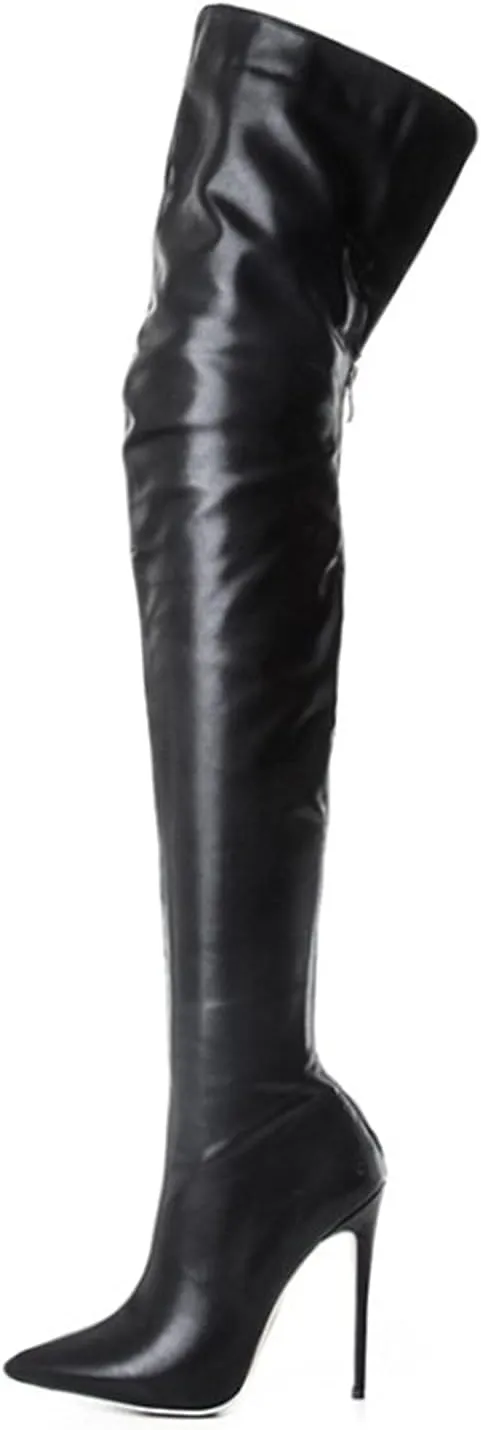 Women's BootsPatent Leather PU Thigh High Boots Pointy Toe Side Zipper Stiletto High Heel Over The Knee Boots