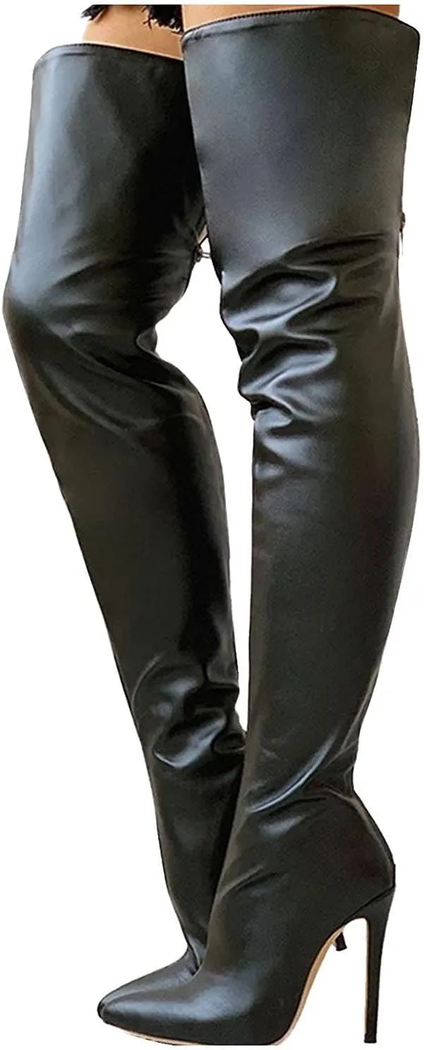 Women's BootsPatent Leather PU Thigh High Boots Pointy Toe Side Zipper Stiletto High Heel Over The Knee Boots
