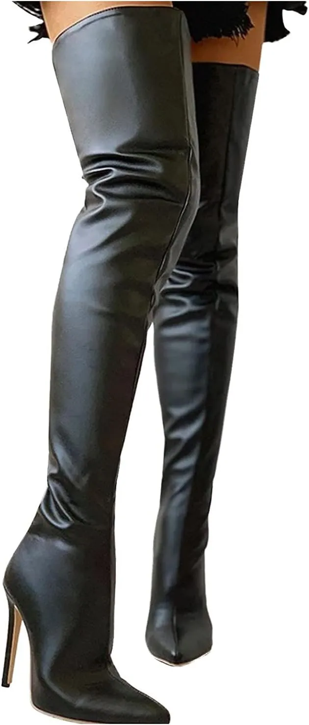 Women's BootsPatent Leather PU Thigh High Boots Pointy Toe Side Zipper Stiletto High Heel Over The Knee Boots