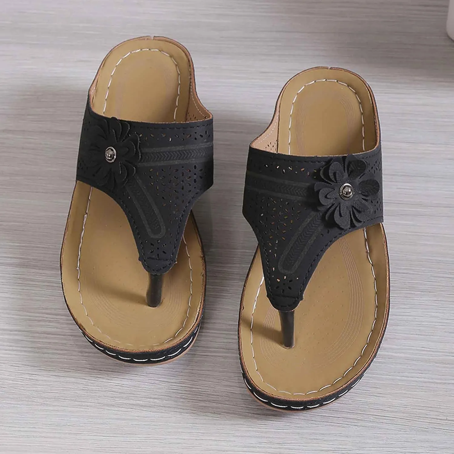 Women's Breathable Wedge Thong Sandals Lightweight Summer Beach Slides For Walking Travel Casual Outdoor Footwear