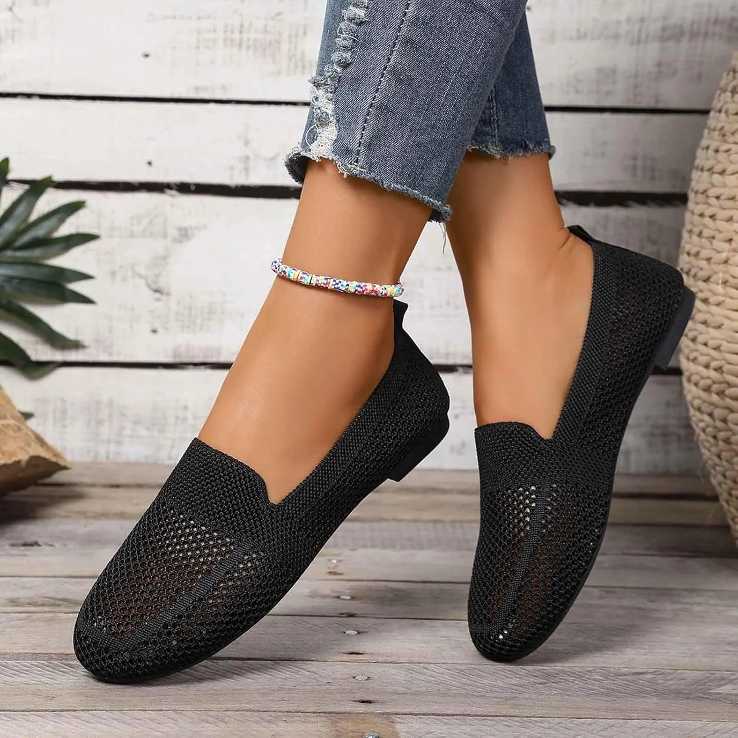 Women's Casual Slip On Shoes Breathable Knit Mesh Flat Comfortable Walking Loafers Daily Wear with Sandals Women Summer