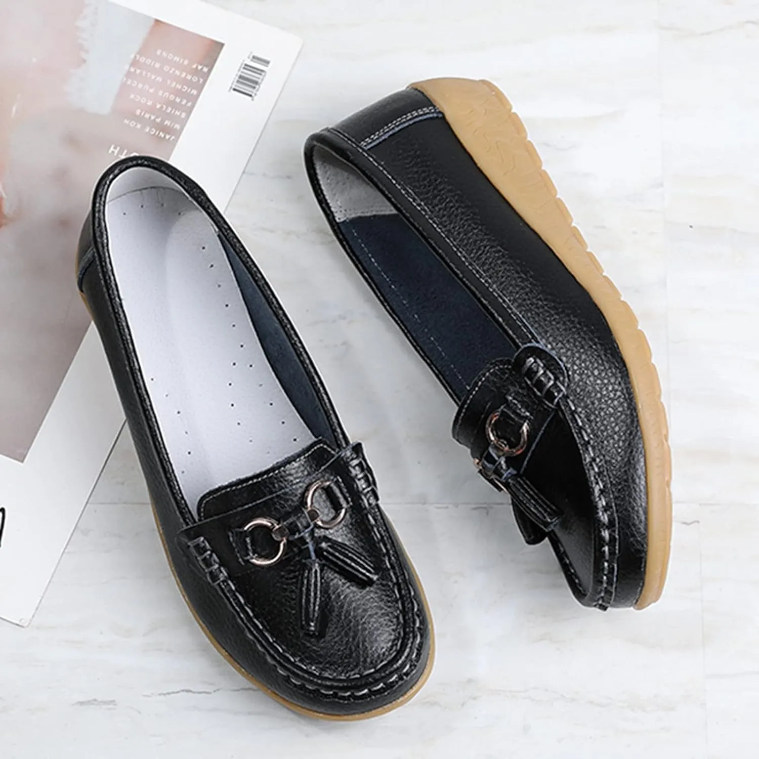 Womens Comfort Walking Flat Loafer Slip On Leather Loafer Comfortable Flat Shoes Outdoor Driving Womens Reefs Size 8
