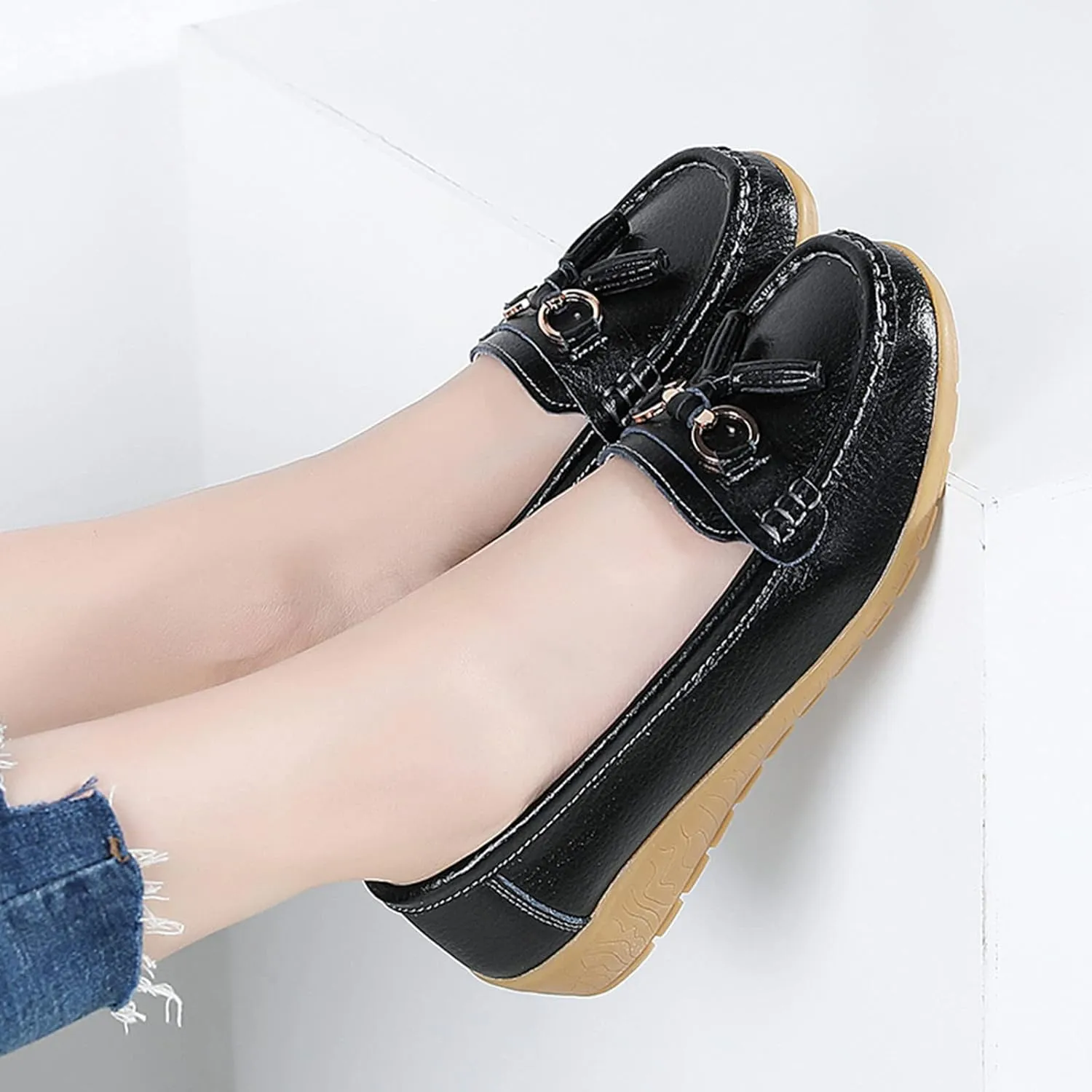 Womens Comfort Walking Flat Loafer Slip On Leather Loafer Comfortable Flat Shoes Outdoor Driving Womens Reefs Size 8