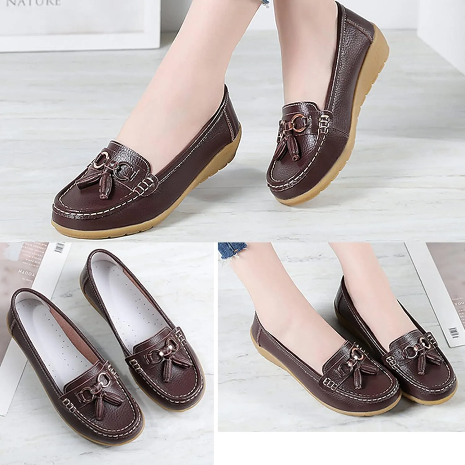 Womens Comfort Walking Flat Loafer Slip On Leather Loafer Comfortable Flat Shoes Outdoor Driving Womens Reefs Size 8