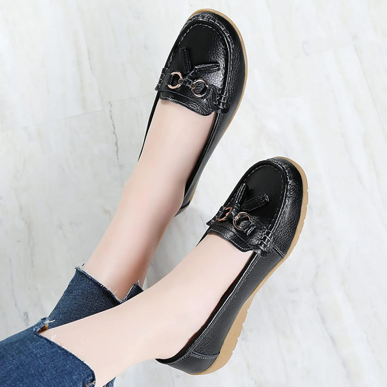 Womens Comfort Walking Flat Loafer Slip On Leather Loafer Comfortable Flat Shoes Outdoor Driving Womens Reefs Size 8