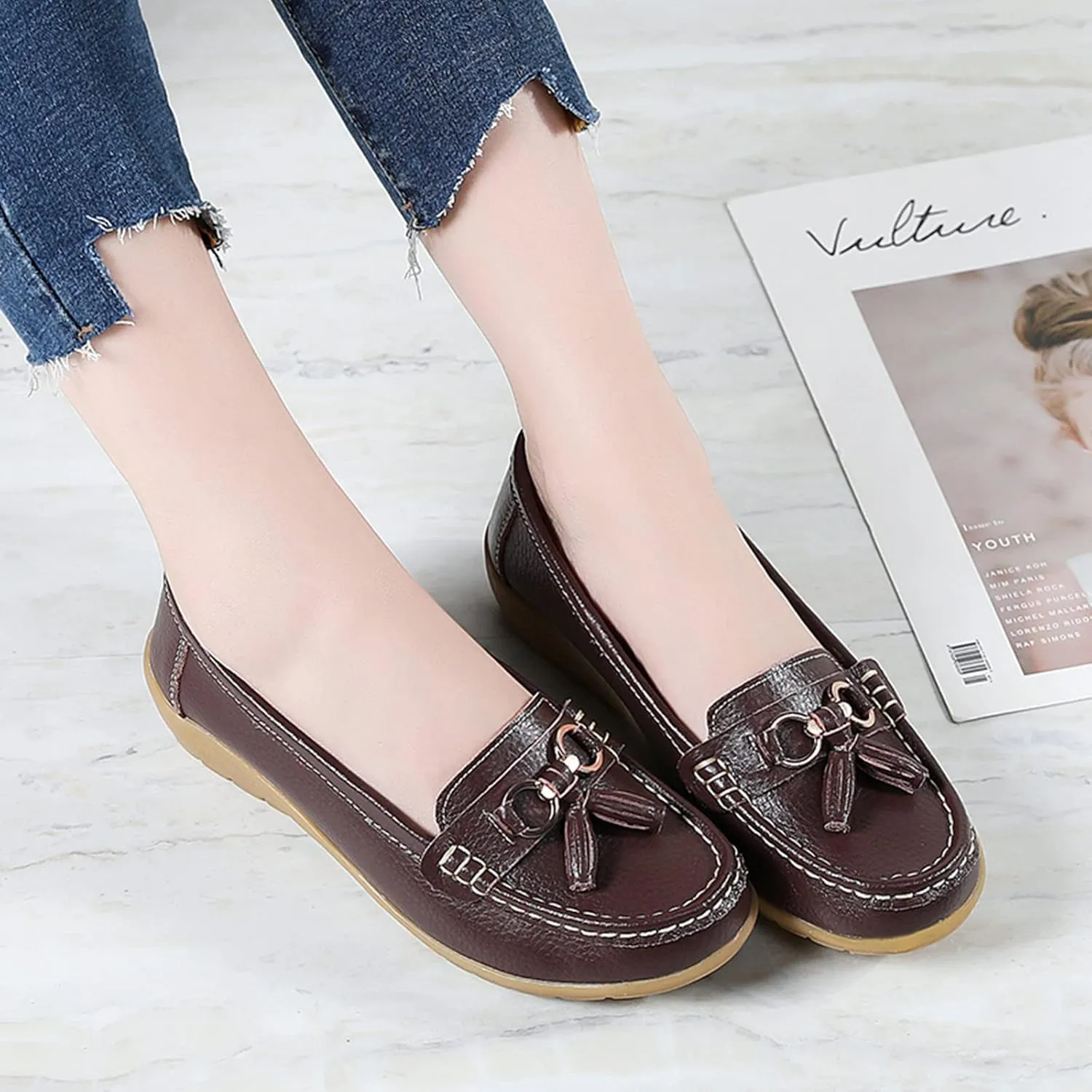 Womens Comfort Walking Flat Loafer Slip On Leather Loafer Comfortable Flat Shoes Outdoor Driving Womens Reefs Size 8