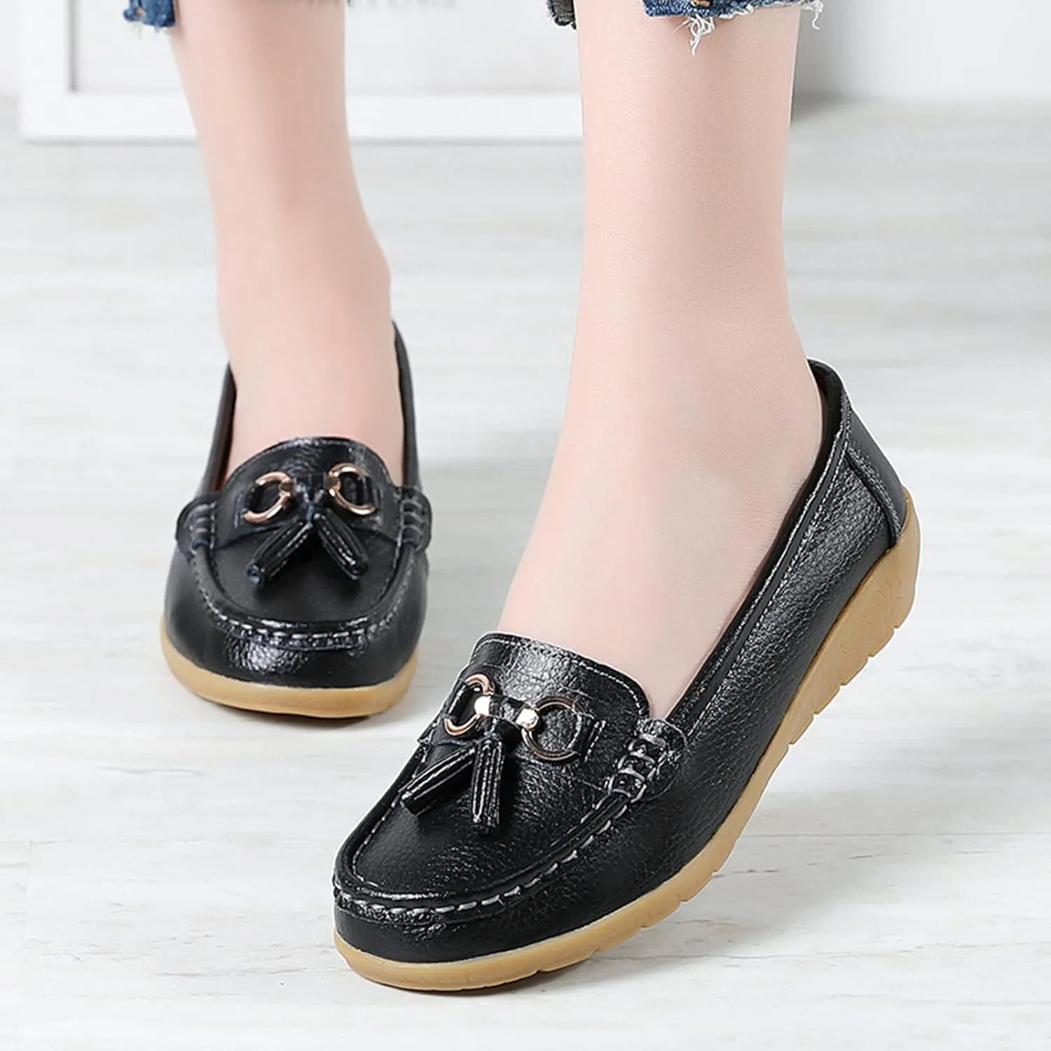 Womens Comfort Walking Flat Loafer Slip On Leather Loafer Comfortable Flat Shoes Outdoor Driving Womens Reefs Size 8