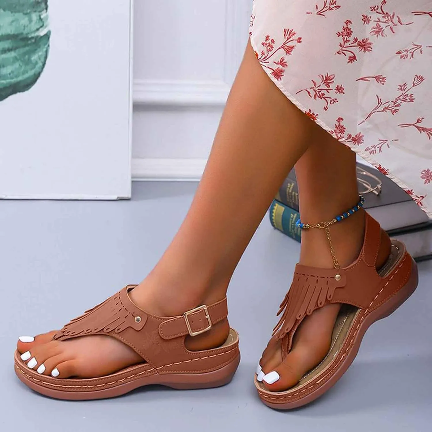 Women's Comfortable Wedge Flip Flop Sandals Non Slip Durable for Casual Walking Beach Outdoor Summer Vacation