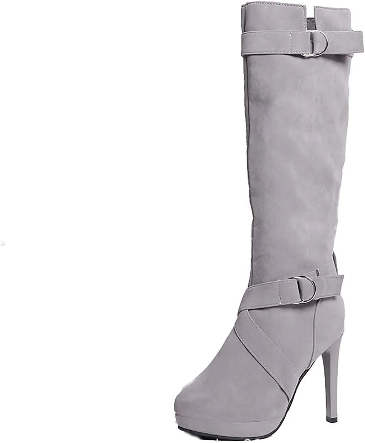 Women's Knee High Boots Platform High Heel Boots Mid Calf Dress Boots Side Zipper Round Toe Fashion Winter Boots